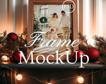 Träram för högtider Mockup för högtidsväggkonst Mockup för smart objekt JPG-mall PSD-fil Photoshop-ram Mockup för julram 3:4-förhållande