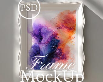 Gewellter Randrahmen, 4x5-Rahmenmodell, Wandkunst-Display-Modell, vertikaler Rahmen, weißes Rahmenmodell Smart-Objekt JPG PSD Photoshop
