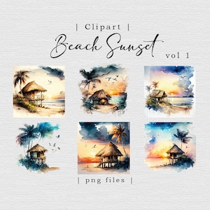 Beach Sunset Clipart Set Vol 1 | Digital Watercolor Clip Art | Scrapbooking | Commercial Use | Beach Clipart | Summer