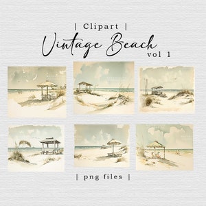 Vintage Beach Clipart Set Vol 1 | Digital Watercolor Clip Art | Scrapbooking | Commercial Use | Beach Clipart | Summer