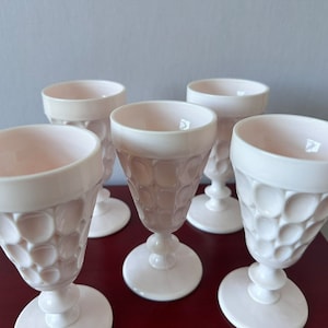 JEANETTE SHELL PINK Milk Glass Goblets - Vintage (Set of 5) (P20)