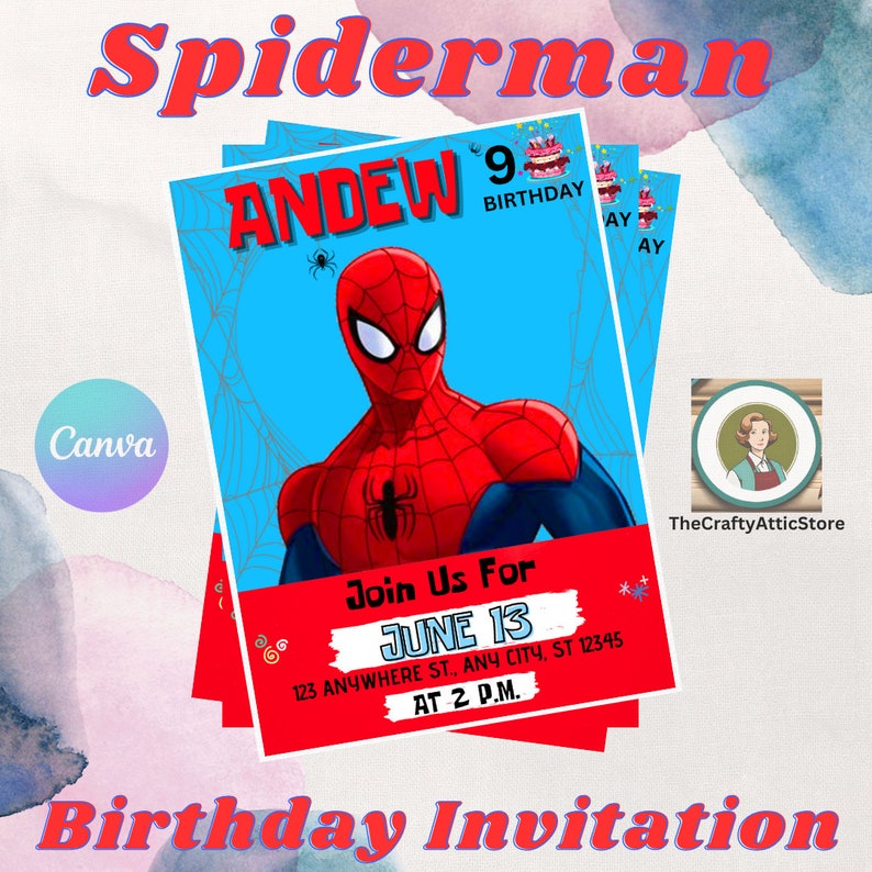 Editable Spiderman Birthday Invitation Template, Printable Birthday