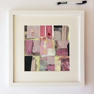 Original Collage, Small Artwork,Pink Painting,Acrylic Painting, Square Art,Pink and Black Abstract, Textured Painting,Collage,Mixed Media