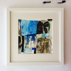 Original Collage #100, wallart quadrato, luminoso,blu,audace,astratto,contemporaneo,arte moderna,riciclato,carte vintage,turchese,marrone, strutturato