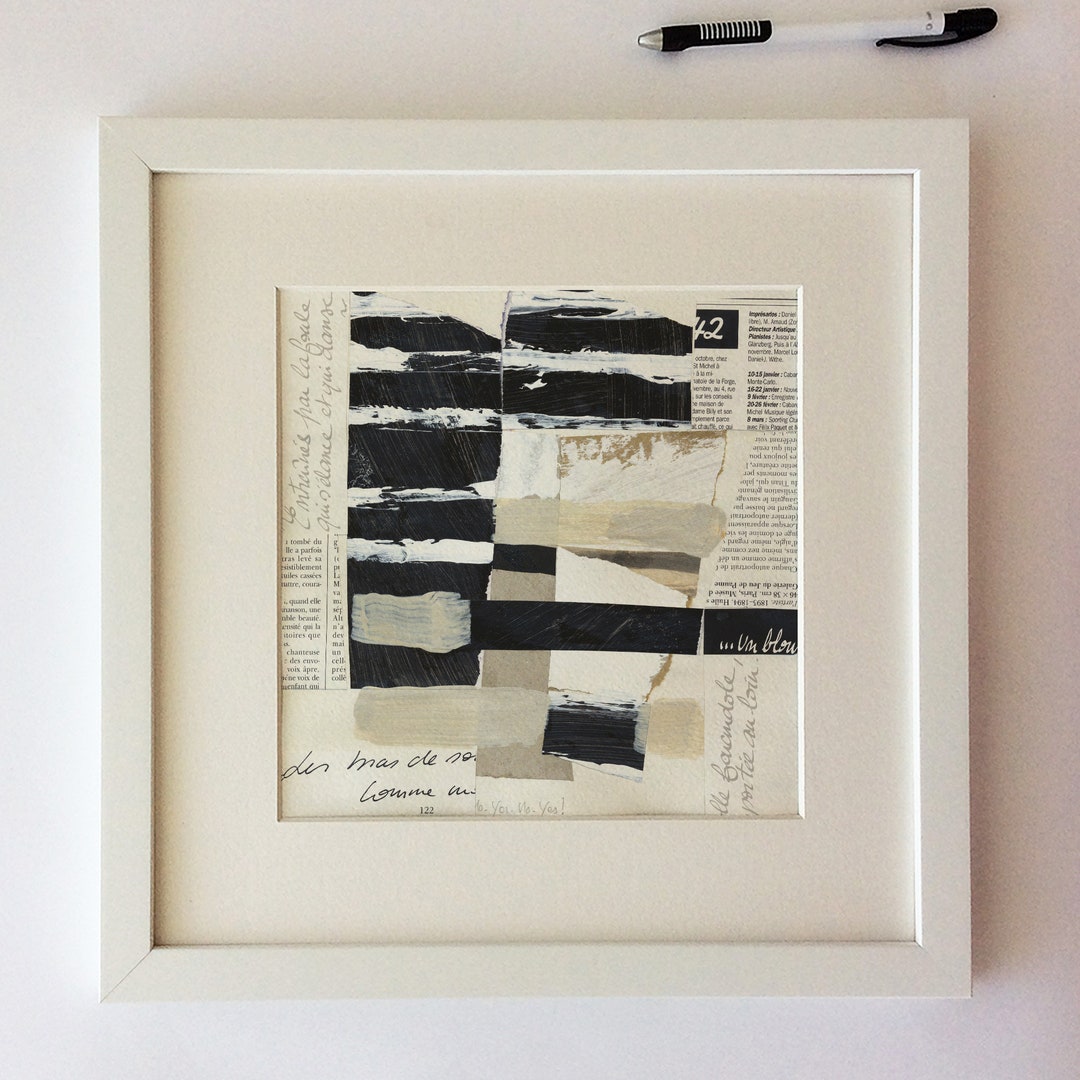 Original Collage 32black and White Art Textured Art Etsy
