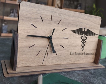 Engraved Wooden Doctor Desk Clock / Personalized Thank You Gift