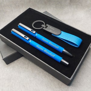 Personalisierte benutzerdefinierte Metall Pen Set (Tintenroller, Kugelschreiber, Schlüsselanhänger) mit Geschenkbox, Name Stahl Pen Geschenkset, Abschlussgeschenke