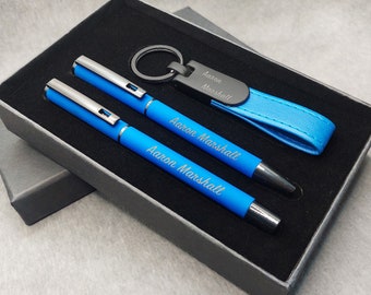 Personalisierte benutzerdefinierte Metall Pen Set (Tintenroller, Kugelschreiber, Schlüsselanhänger) mit Geschenkbox, Name Stahl Pen Geschenkset, Abschlussgeschenke