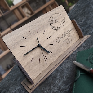 PERSONALIZED ANNIVERSARY DESK Clock / Custom Wedding Photo Desk Clock / Wooden Desk Clock / Engraved Small Clock / Anniversary Gift Set