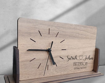 Engraved Wooden Desk Clock / Personalized Gift for Couples