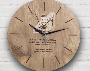 GRAVURTE FOTO-UHR, individuelle Wanduhr, Gravur Ihres Familienfotos auf Wanduhr, Jubiläumsgeschenk