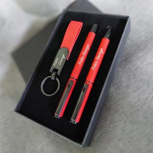 Ensemble de stylos personnalisés Stylo à bille + stylo roller + porte-clés + stylo Coffret cadeau, cadre, personnel, retraite, anniversaire