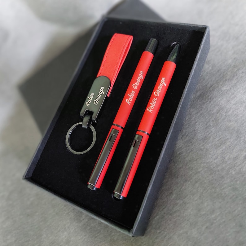 Personalised Pen Steel Ballpoint pen Rollerball pen Key chain Pen Gift Box, Laser engraving, Birthday, Wedding, Leaving Thank You Gift image 2