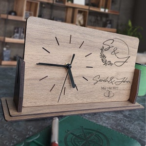 PERSONALISED WEDDING GIFT - Engraved Wedding Photo Desk Clock - Wooden Desk Clock - Custom Small Clock - Couple Gift - Anniversary Gift