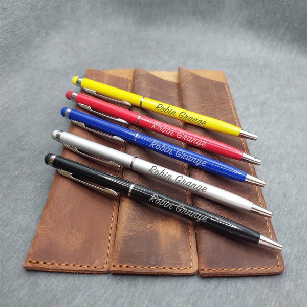 Genuine Leather Pen Case + Pen (2-in-1 Stylus with Touchscreen Stylus & Ballpoint Pen), Personalized Gift for Him - Company Employee Gift