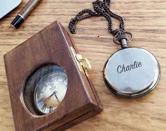 Cadeauset gegraveerd zakhorloge / gepersonaliseerde houten kist, jubileum huwelijkscadeau