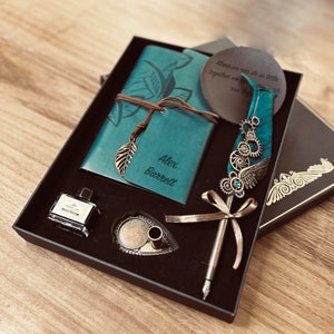 Set regalo personalizzato / Set penna piuma con diario personalizzato / Kit calligrafia / Penna piuma / Regalo unico / Regalo per amico