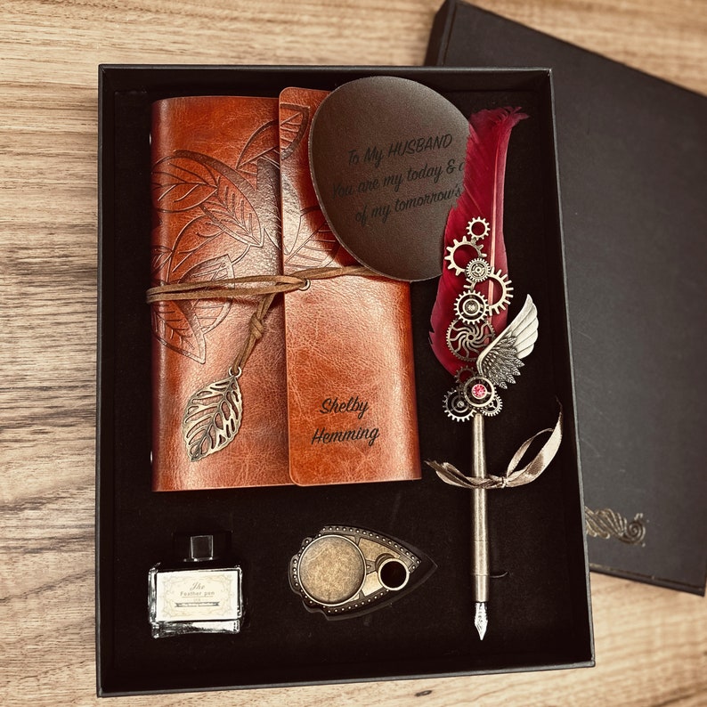 Personalisiertes Geschenkset / Kalligraphie Set mit Custom Journal / Kalligraphie Stift Set / Kalligraphie Kit / Schreibfeder / Schreibfeder / Einzigartiges Geschenk BROWN