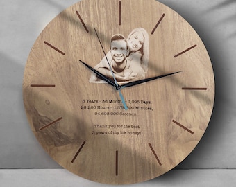 ENGRAVED PHOTO CLOCK / Customized your Family Picture on Wall Clocks / Gift for Couple