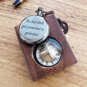 Personalized Pocket Watch with Wooden Box: Engraved Groomsmen Gift