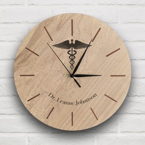 Personalized Doctor Gift / Engraved Wood Clock, Medical Emblem - Etsy