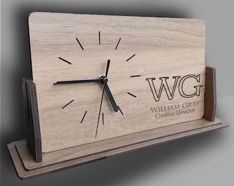 Personalized Wooden Desk Clock / Engraved Office Gift / Formal Present