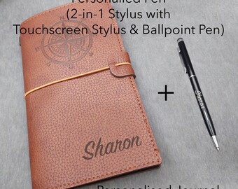 Personalized Vegan Leather Journal with Customized Touchscreen Pen / Custom Birthday Gift / Custom Notebook Gift /