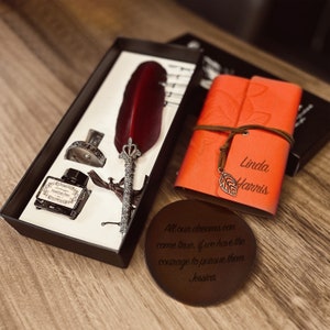 Personalized Calligraphy Set: Vintage Feather Quill Pen, Custom Journal