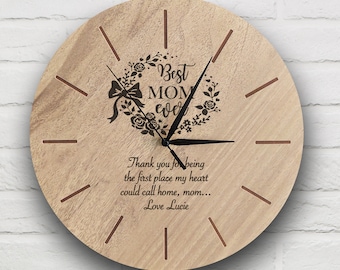 PERSONALIZED MOM GIFT, Custom Wall Clock, Engraved Photo Clock For Mum, Wooden Wall Clock, Gift For Mom, Mothers Day Gift