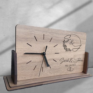 Engraved Wooden Desk Clock: Personalized Wedding Photo Gift