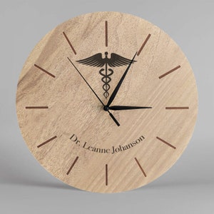 Personalized Doctor Gift / Engraved Wood Clock, Medical Emblem - Etsy