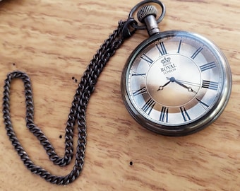 Personalized Brass Pocket Watch with Wooden Box / Engraved Gift
