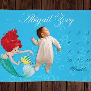 Ariel Milestone Blanket,ariel Baby Milestone Blanket,mermaid Themed Baby Milestone Blanket,ariel Keepsake Baby Gift,ariel Baby Shower Gift