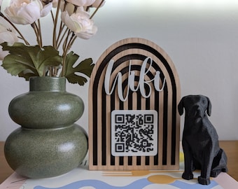Oak Wifi Sign with Custom QR Code, Modern Guest Access Plaque