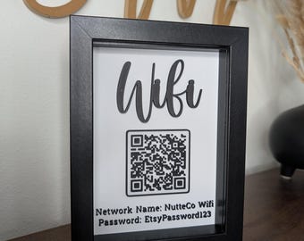 Wifi Password Sign with Custom QR Code Frame, 3D Wood Shadow Box Design