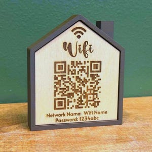 House-Shaped Wooden WiFi Sign with QR Code, Guest Network Password, Easy Scan-to-Connect, Airbnb Access