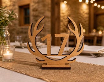 Antler Table Numbers | Rustic Wooden Wedding Signs for Event Centerpieces