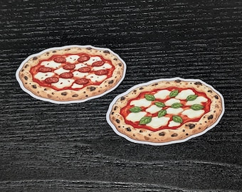 Napolitanska pizzaklistermärken 2-pack | Margherita och pepperoni vinyldekaler | Pizzaklistermärke