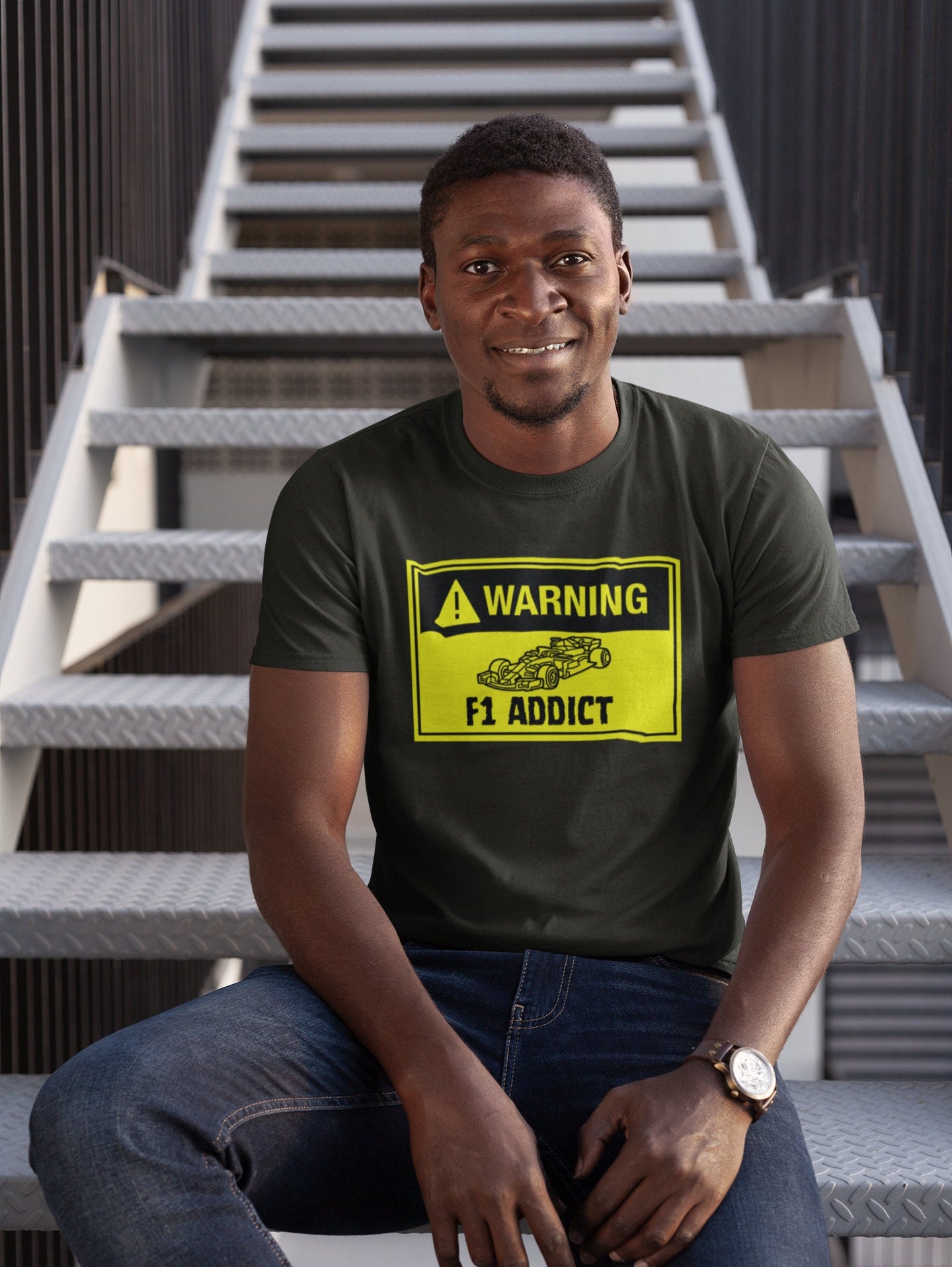 Formula 1 shirt "Warning: F1 Addict" - Funny Racing T-Shirt/Tee for Men and Women. Perfect Gift for Formula One Lovers. F1 Merch