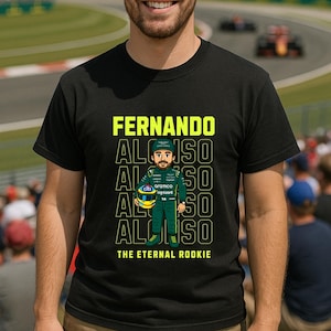 Camiseta Fernando Alonso "Eterno Novato" - Divertida camiseta gráfica de F1 - Camiseta inspirada en Aston Martin - Regalo para fans de la Fórmula 1 para hombre o mujer