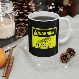 Tazza "Avvertenza per gli appassionati di auto da corsa di Formula 1": regalo divertente per gli appassionati di sport motoristici