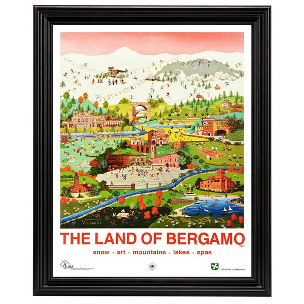 Bergamo, Italy. Ready to frame 18x24" print made from a vintage poster or map (does not include frame)