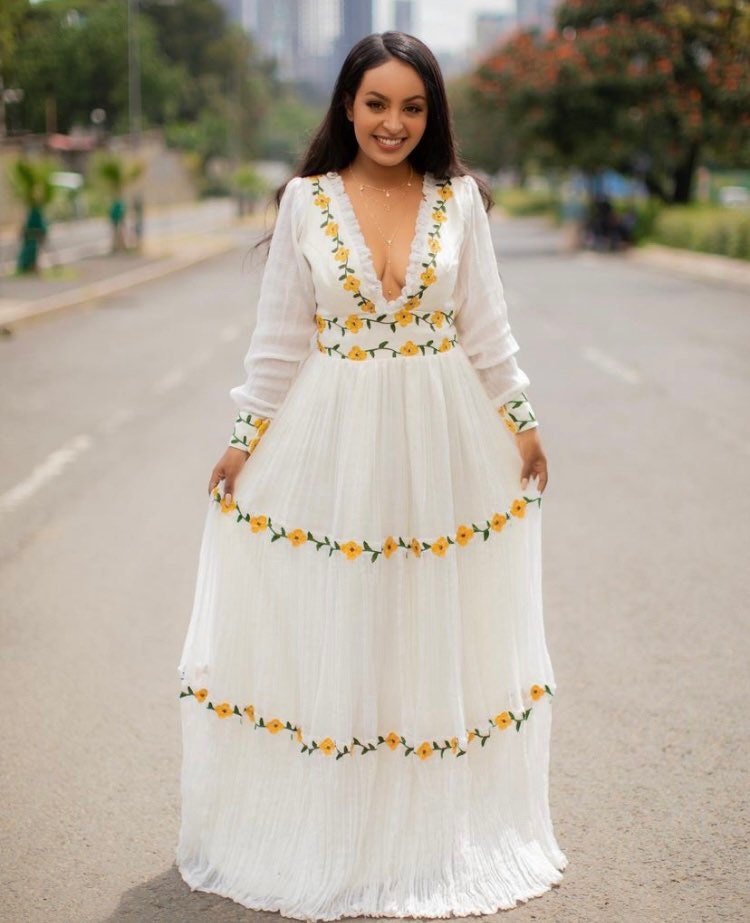 Full Sleeve V Neck Traditional Ethiopian Dress With Modern Touch. customizable Etsy Canada