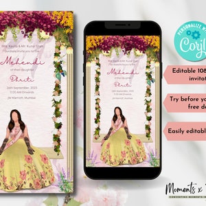 Digital Editable Template for Henna Invite for Mehndi Ceremony for Indian Weddings, Mehendi Function Invitation for Hindu Weddings