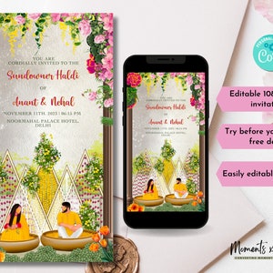 Convite digital Haldi para convites de casamento indianos, Sundowner Haldi convite Pithi Convite Jaggo Convite para cartões de casamento Modelos digitais