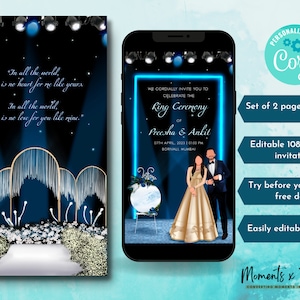 Engagement Card Template for Indian wedding Digital Templates for Roka Ceremony Sagan Cards DIY Corjl Editable Templates