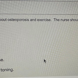 May include: A multiple-choice question from a test, numbered 39 of 160. The question asks about the type of exercise a nurse should emphasize for osteoporosis. Options include core strengthening, aerobic exercise, weight-bearing exercise, and muscle stretching.