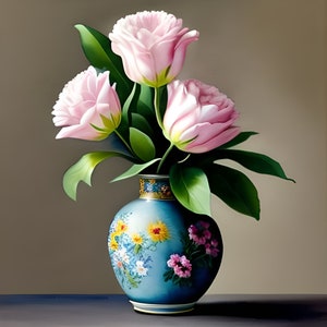 Boeket bloemen in een vaas Set van drie Digitale download Woondecoratie Wanddecoratieposters voor kaarten, placemats, kleding en kussens.
