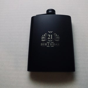 Twenty First birthday Gift For Him Gift For Her Black Flask Minimalist