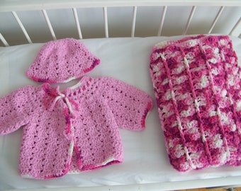 Baby Blanket, hat and sweater set